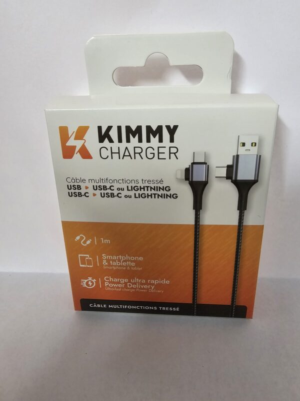 Câble multifonctions tressé 4 en 1 NOIR KIMMY CHARGER – Image 2